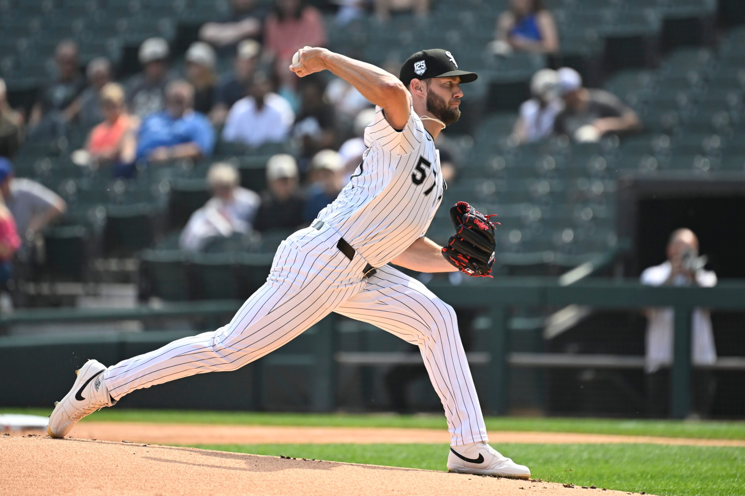 Jun 7, 2025; Chicago, Illinois, USA;  Chicago White Sox pitcher Adrian Houser (57) delivers during the first inning against the Kansas City Royals  at Rate Field. Mandatory Credit: Matt Marton-Imagn Images