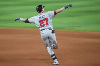Jun 20, 2025; Miami, Florida, USA;  Atlanta Braves third baseman Austin Riley (27) rounds the bases after hitting a home run in the eighth inning against the Miami Marlins at loanDepot Park. Mandatory Credit: Jim Rassol-Imagn Images