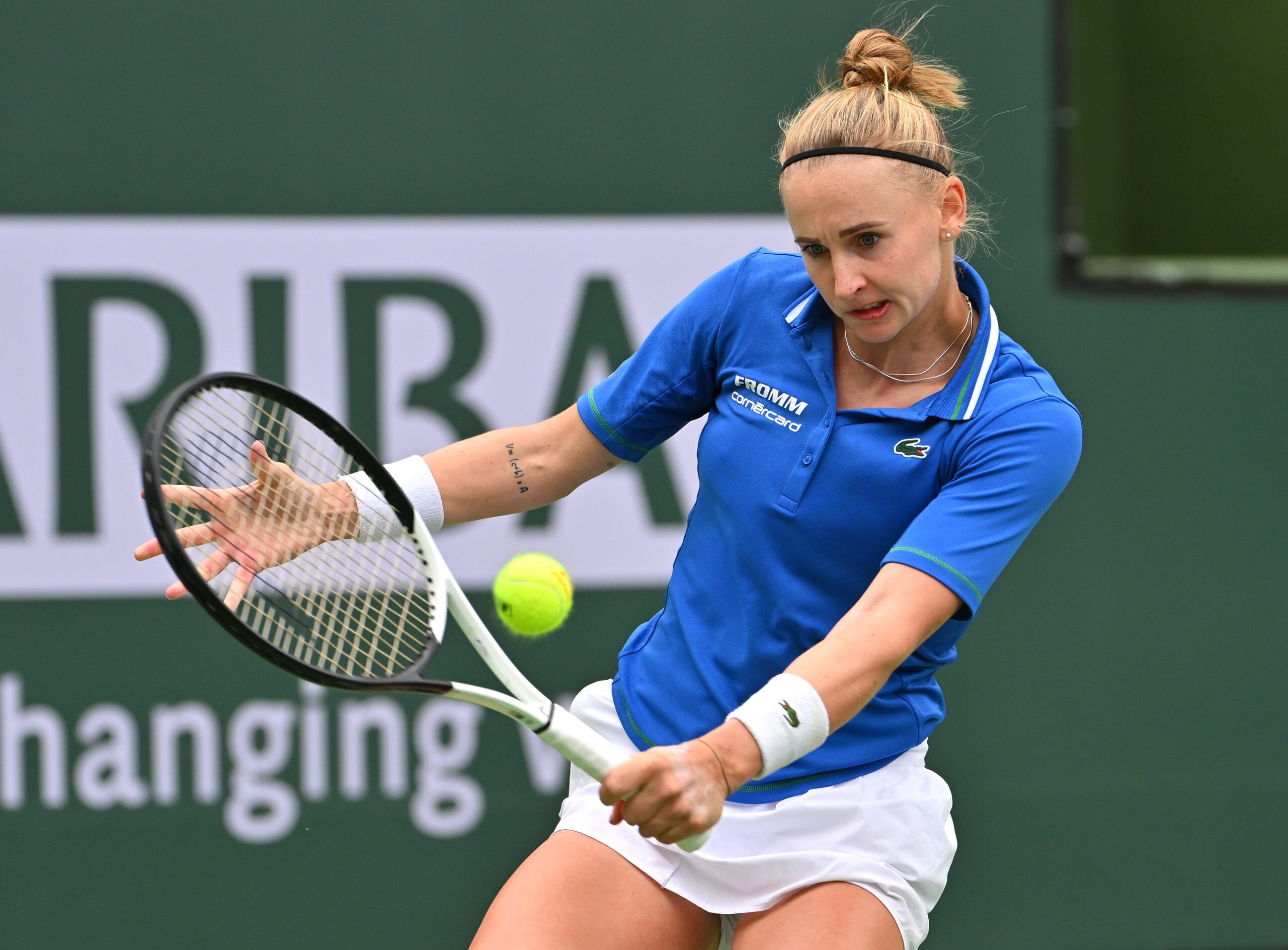 Mar 10, 2023; Indian Wells, CA, USA;  Jil Teichmann (SUI) during her second round match as she defeated Belinda Bencic (not pictured) during the BNP Paribas Open at the Indian Wells Tennis Garden. Mandatory Credit: Jayne Kamin-Oncea-Imagn Images