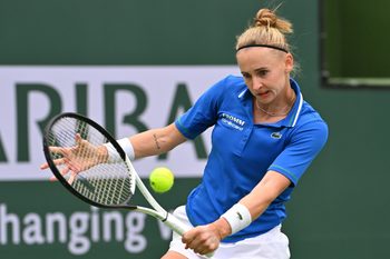 Mar 10, 2023; Indian Wells, CA, USA;  Jil Teichmann (SUI) during her second round match as she defeated Belinda Bencic (not pictured) during the BNP Paribas Open at the Indian Wells Tennis Garden. Mandatory Credit: Jayne Kamin-Oncea-Imagn Images