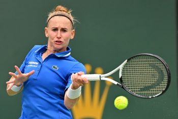 Mar 10, 2023; Indian Wells, CA, USA;  Jil Teichmann (SUI) during her second round match as she defeated Belinda Bencic (not pictured) during the BNP Paribas Open at the Indian Wells Tennis Garden. Mandatory Credit: Jayne Kamin-Oncea-Imagn Images