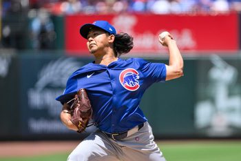 Jun 26, 2025; St. Louis, Missouri, USA;  Chicago Cubs starting pitcher Shota Imanaga (18) pitches against the St. Louis Cardinals during the second inning at Busch Stadium. Mandatory Credit: Jeff Curry-Imagn Images