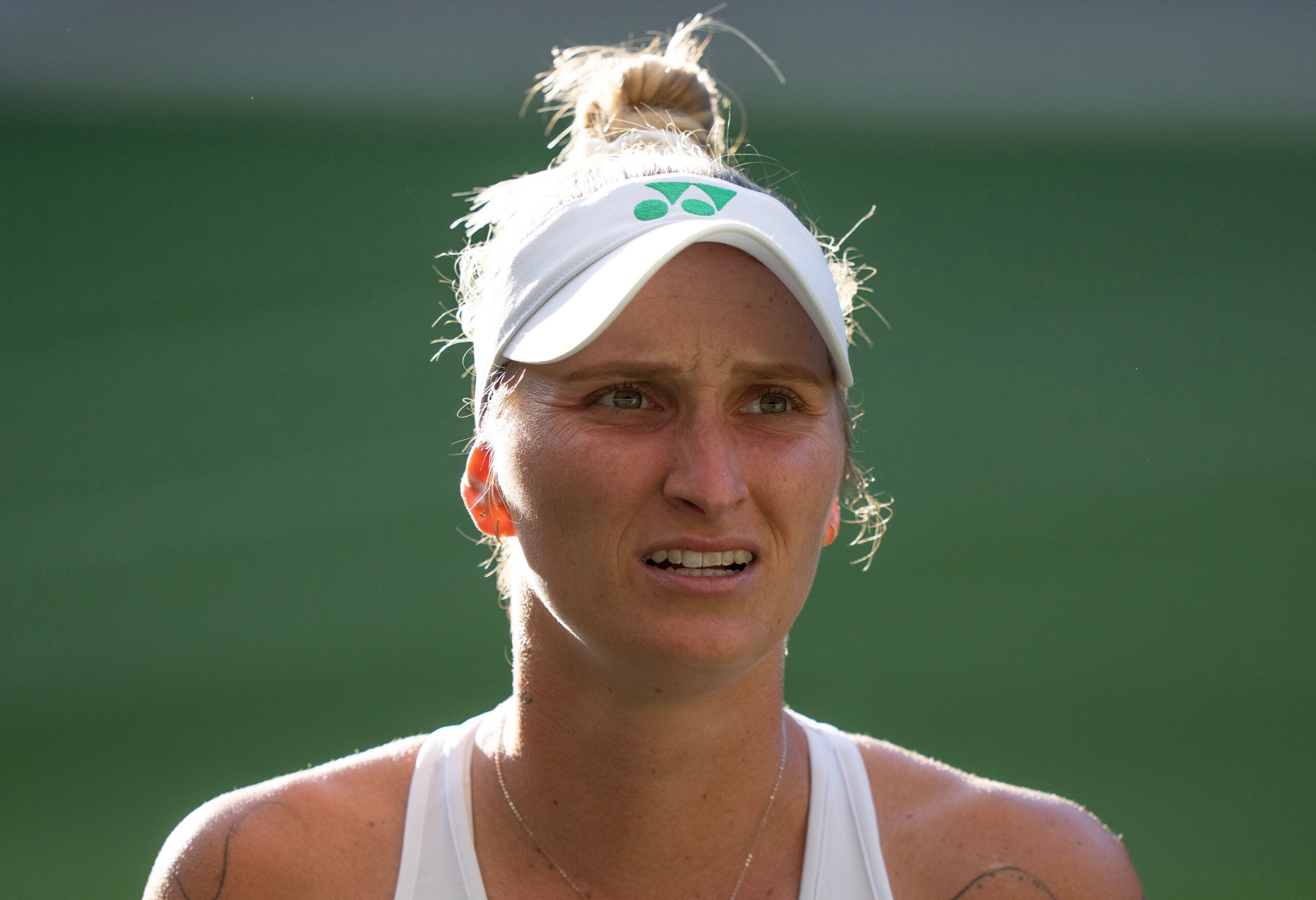 Jul 2, 2025; Wimbledon, United Kingdom; Marketa Vondrousova of the Czech Republic during her match against Emma Raducanu of Great Britain on day three at the All England Lawn Tennis and Croquet Club. Mandatory Credit: Susan Mullane-Imagn Images