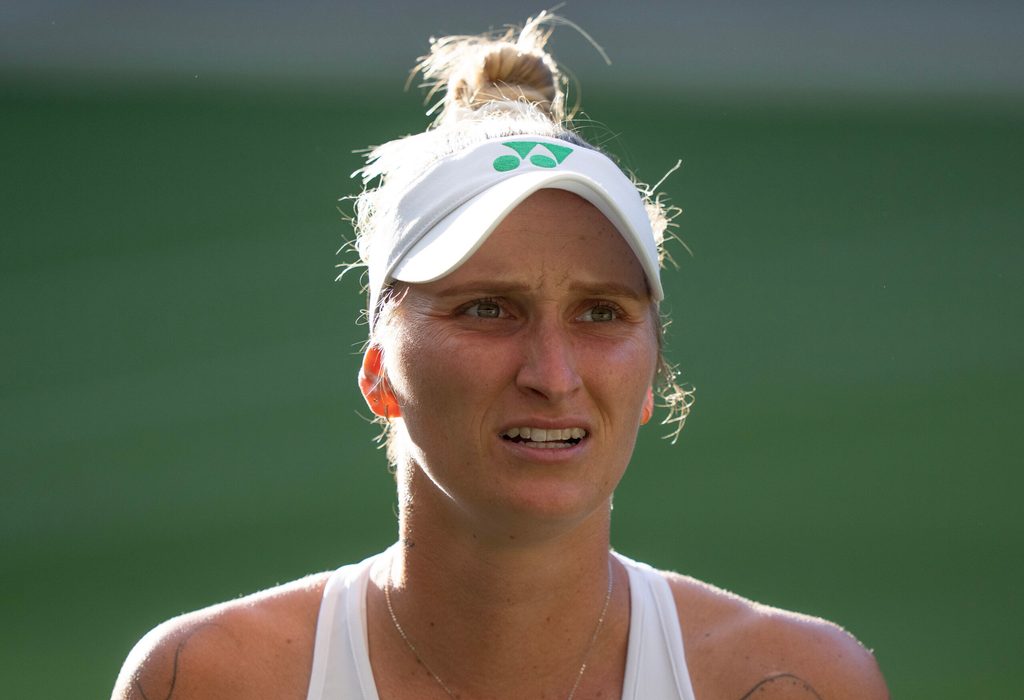 Jul 2, 2025; Wimbledon, United Kingdom; Marketa Vondrousova of the Czech Republic during her match against Emma Raducanu of Great Britain on day three at the All England Lawn Tennis and Croquet Club. Mandatory Credit: Susan Mullane-Imagn Images