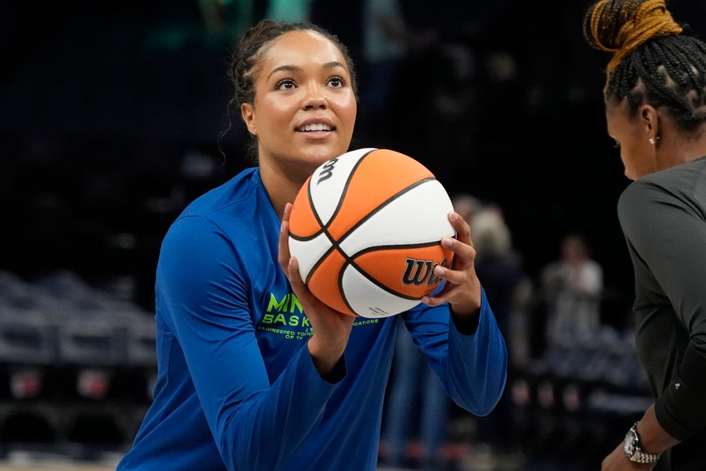 Jul 27, 2025; Minneapolis, Minnesota, USA; Minnesota Lynx forward Napheesa Collier (24) prepares to play the Atlanta Dream before the game at Target Center. Mandatory Credit: Bruce Kluckhohn-Imagn Images