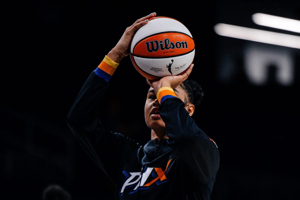 Jul 27, 2025; Washington, District of Columbia, USA; Phoenix Mercury forward Satou Sabally (0) warms up before the game against the Washington Mystics at CareFirst Arena. Mandatory Credit: Emily Faith Morgan-Imagn Images