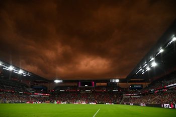 Jul 30, 2025; St. Louis, Missouri, USA; A general view of Energizer park during a match between St. Louis City and Aston Villa in the first half at Energizer Park. Mandatory Credit: Joe Puetz-Imagn Images