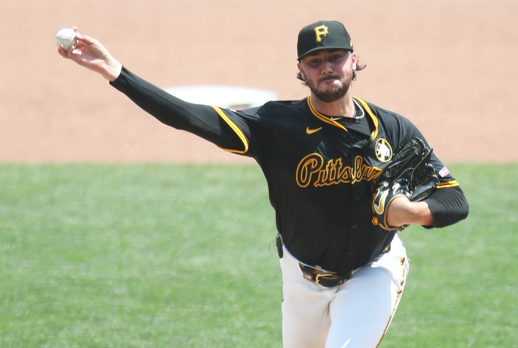 Aug 24, 2025; Pittsburgh, Pennsylvania, USA; Pittsburgh Pirates starting pitcher Paul Skenes (30) pitches against the Colorado Rockies during the sixth inning at PNC Park. Mandatory Credit: Charles LeClaire-Imagn Images
