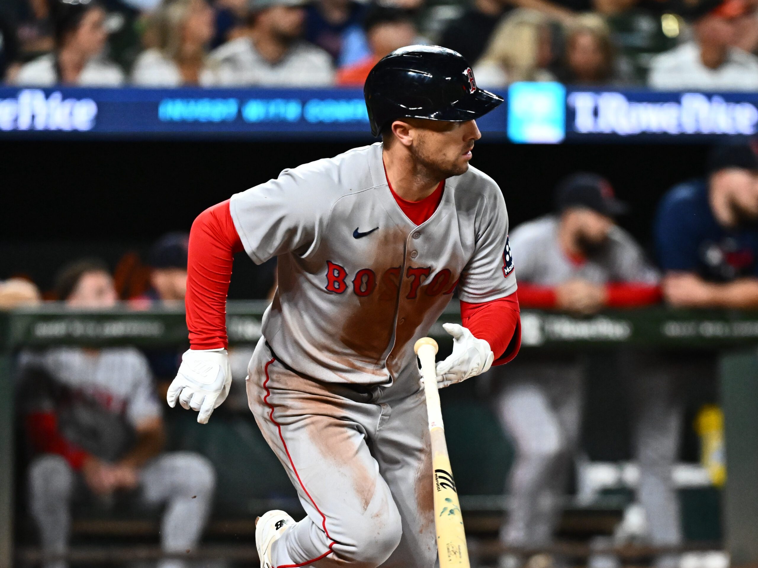 Aug 26, 2025; Baltimore, Maryland, USA; Boston Red Sox third baseman Alex Bregman (2) singles during the eighth inning against the Baltimore Orioles at Oriole Park at Camden Yards. Mandatory Credit: James A. Pittman-Imagn Images