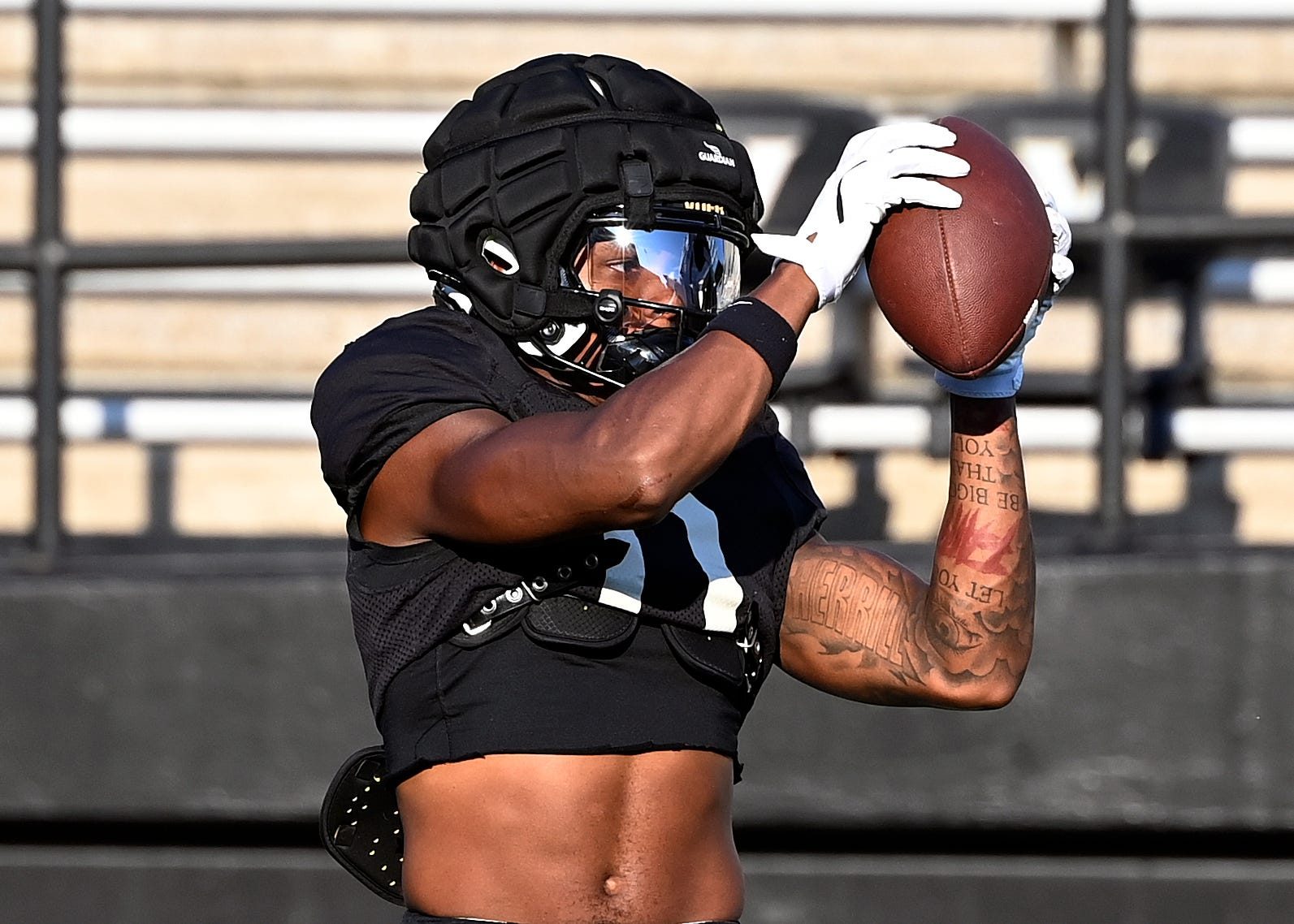 Vanderbilt wide receiver Junior Sherrill (0) catches a pass before an NCAA college football scrimmage Saturday, Aug. 10, 2024, in Nashville, Tenn.