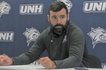University of New Hampshire head football coach Rick Santos speaks to the media Wednesday, Nov. 27, 2024, prior to Saturday's NCAA Division I FCS first-round game against UT Martin.