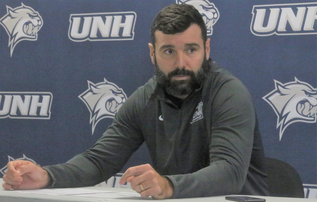University of New Hampshire head football coach Rick Santos speaks to the media Wednesday, Nov. 27, 2024, prior to Saturday's NCAA Division I FCS first-round game against UT Martin.