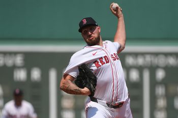 Aug 17, 2025; Boston, Massachusetts, USA;  Boston Red Sox starting pitcher Garrett Crochet (35) pitches during the first inning against the Miami Marlins at Fenway Park. Mandatory Credit: Bob DeChiara-Imagn Images