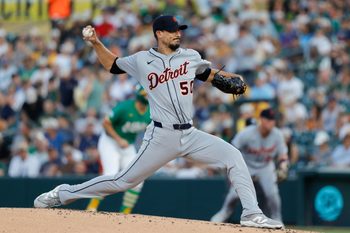 Aug 26, 2025; West Sacramento, California, USA; Detroit Tigers pitcher Charlie Morton (50) throws a pitch during the first inning against the Athletics at Sutter Health Park. Mandatory Credit: Sergio Estrada-Imagn Images