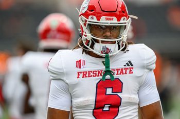 Sep 6, 2025; Corvallis, Oregon, USA; Fresno State Bulldogs running back Bryson Donelson (6) on the field during warmups before the game against the Oregon State Beavers at Reser Stadium. Mandatory Credit: Craig Strobeck-Imagn Images