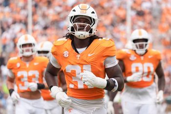Tennessee defensive lineman Caleb Herring (31) heads to the locker room at halftime of the NCAA college football game against ETSU on September 6, 2025, in Knoxville, Tennessee.