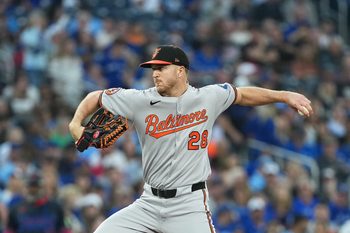 Sep 12, 2025; Toronto, Ontario, CAN; Baltimore Orioles starting pitcher Trevor Rogers (28) throws a pitch against the Toronto Blue Jays during the first inning at Rogers Centre. Mandatory Credit: Nick Turchiaro-Imagn Images