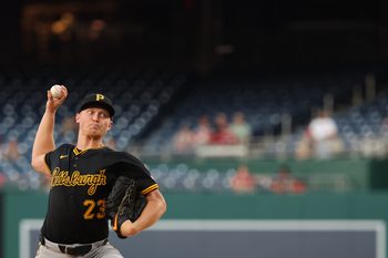 Sep 12, 2025; Washington, District of Columbia, USA; Pittsburgh Pirates starting pitcher Mitch Keller (23) pitches against the Washington Nationals during the first inning at Nationals Park. Mandatory Credit: Geoff Burke-Imagn Images