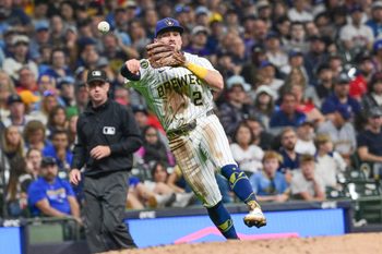 Sep 13, 2025; Milwaukee, Wisconsin, USA; Milwaukee Brewers shortstop Joey Ortiz (3) throws out St. Louis Cardinals left fielder Alec Burleson (not pictured) in the sixth inning at American Family Field. Mandatory Credit: Benny Sieu-Imagn Images