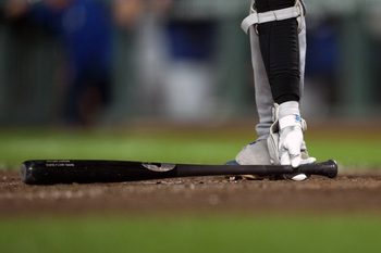 Sep 12, 2025; San Francisco, California, USA; Los Angeles Dodgers designated hitter Shohei Ohtani (17) places his bat on the ground before batting against the San Francisco Giants during the fifth inning at Oracle Park. Mandatory Credit: Darren Yamashita-Imagn Images