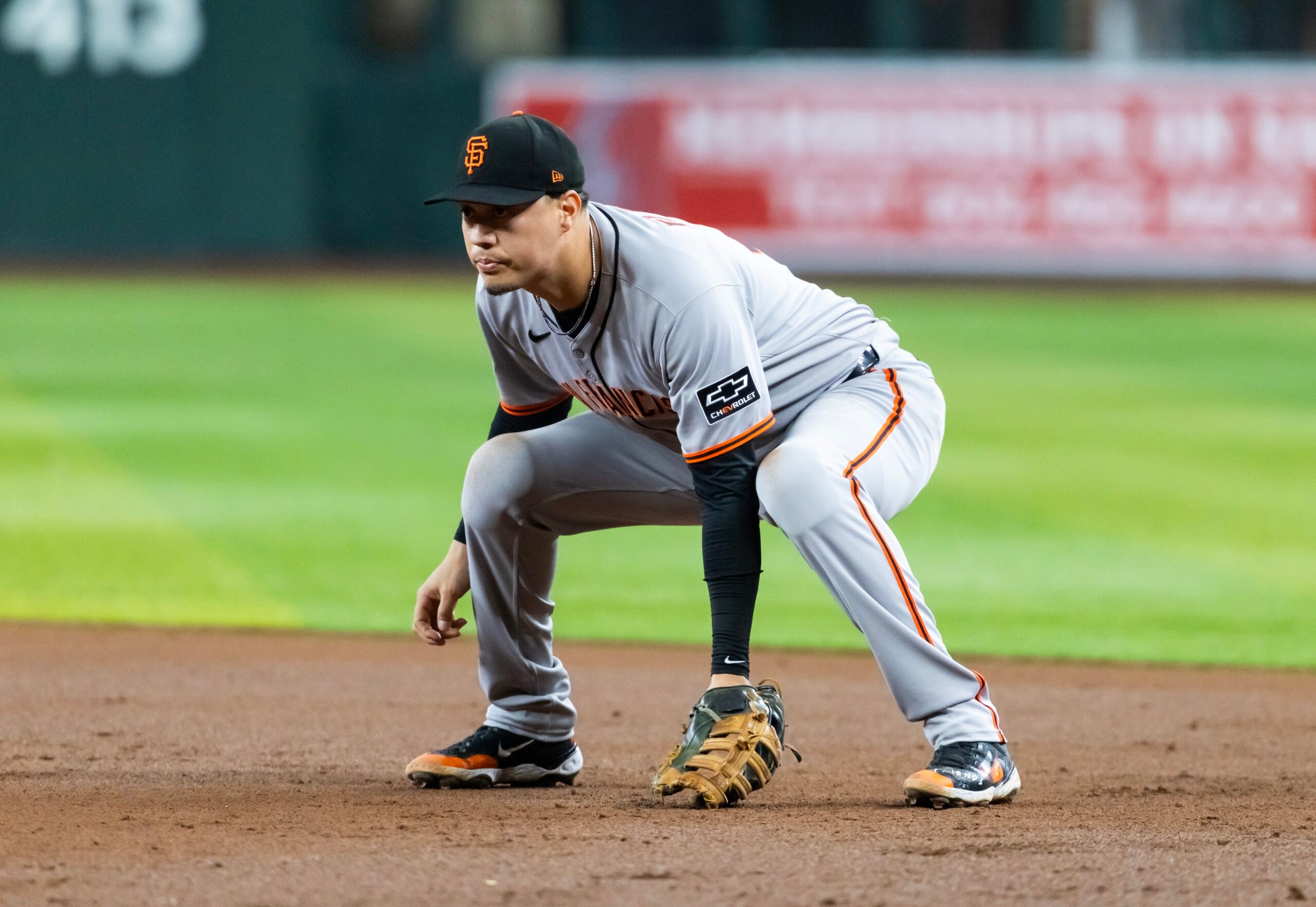 Sep 16, 2025; Phoenix, Arizona, USA; San Francisco Giants first baseman Wilmer Flores against the Arizona Diamondbacks at Chase Field. Mandatory Credit: Mark J. Rebilas-Imagn Images