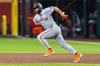 Sep 16, 2025; Phoenix, Arizona, USA; San Francisco Giants shortstop Willy Adames against the Arizona Diamondbacks at Chase Field. Mandatory Credit: Mark J. Rebilas-Imagn Images