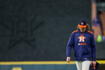 Sep 21, 2025; Houston, Texas, USA; Houston Astros relief pitcher Steven Okert (48) walks to the dugout after the Seattle Mariners defeated the Houston Astros at Daikin Park. Mandatory Credit: Thomas Shea-Imagn Images