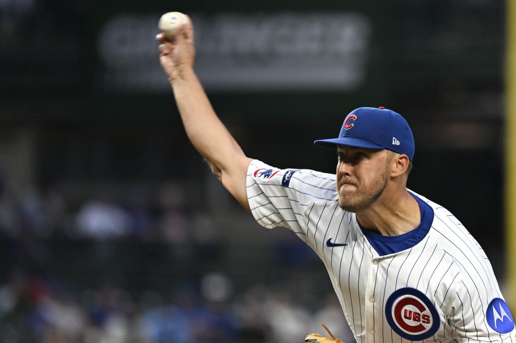 Aug 19, 2025; Chicago, Illinois, USA; Chicago Cubs pitcher Jameson Taillon (50) delivers during the first inning against the Milwaukee Brewers at Wrigley Field. Mandatory Credit: Matt Marton-Imagn Images