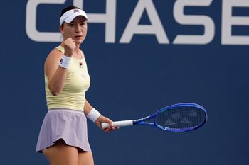 Aug 27, 2025; Flushing, NY, USA; Lulu Sun (NZL) reacts after winning a point against Elise Mertens (BEL) (not pictured) on day four of the 2025 US Open tennis tournament at Billie Jean King USTA National Tennis Center. Mandatory Credit: Geoff Burke-Imagn Images