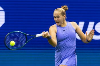 Aug 29, 2025; Flushing, NY, USA; Mirra Andreeva of Russia in action against Taylor Townsend of the United States in the third round of the women’s singles at the US Open at Arthur Ashe Stadium in Billie Jean King National Tennis Center. Mandatory Credit: Mike Frey-Imagn Images