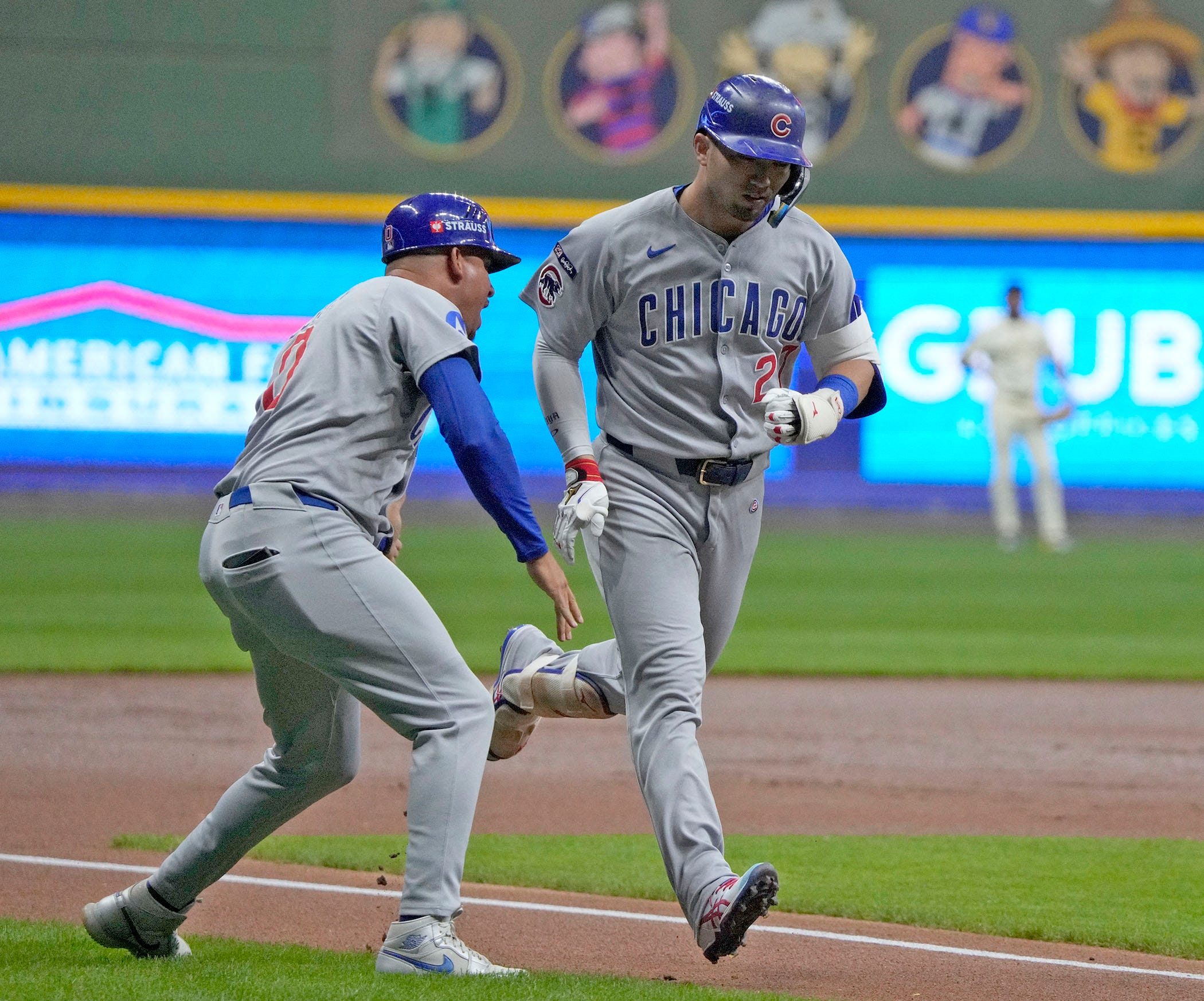 Chicago Cubs right fielder Seiya Suzuki (27) rounds the bases after hitting a 3 run home run during the first inning of the National League Division Series game at American Family Field in Milwaukee, Wisconsin on Oct. 6, 2025.