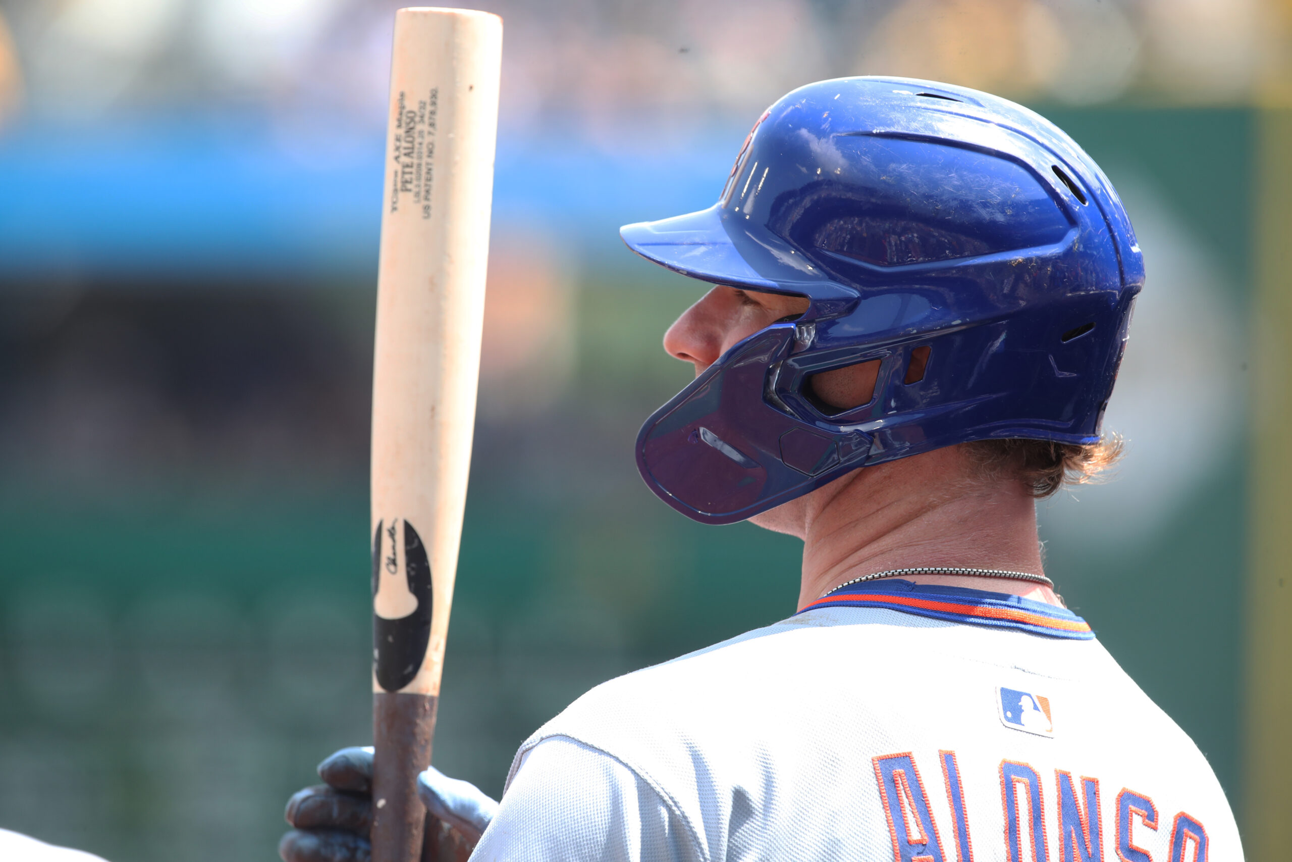Jun 29, 2025; Pittsburgh, Pennsylvania, USA;  New York Mets first baseman Pete Alonso (20) in the on deck circle against the Pittsburgh Pirates during the fourth inning at PNC Park. Mandatory Credit: Charles LeClaire-Imagn Images