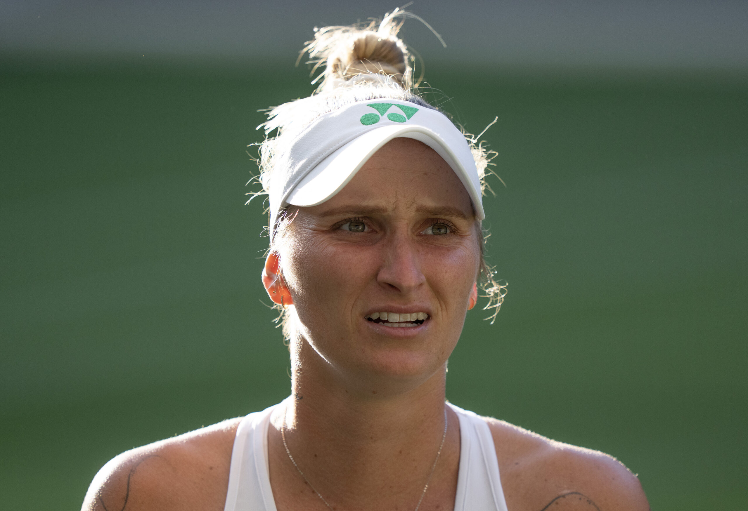 Jul 2, 2025; Wimbledon, United Kingdom; Marketa Vondrousova of the Czech Republic during her match against Emma Raducanu of Great Britain on day three at the All England Lawn Tennis and Croquet Club. Mandatory Credit: Susan Mullane-Imagn Images