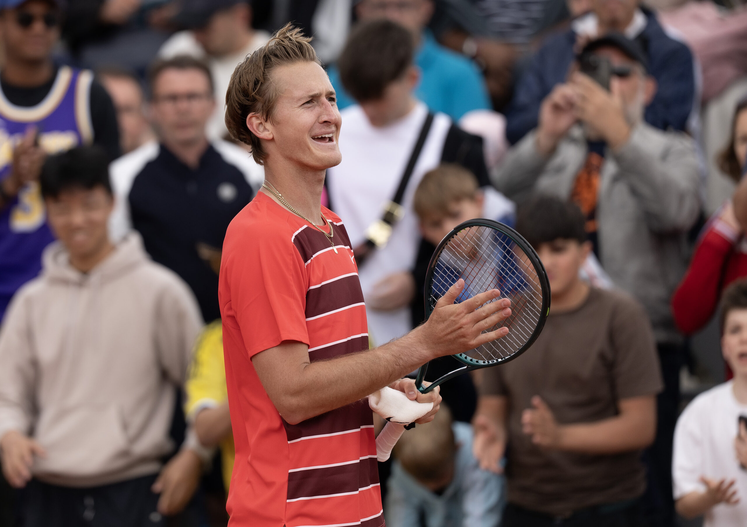 May 26, 2025; Paris, FR; Sebastian Korda of the United States celebrates winning his match against Luciano Darderi of Italy on day two at Roland Garros Stadium. Mandatory Credit: Susan Mullane-Imagn Images