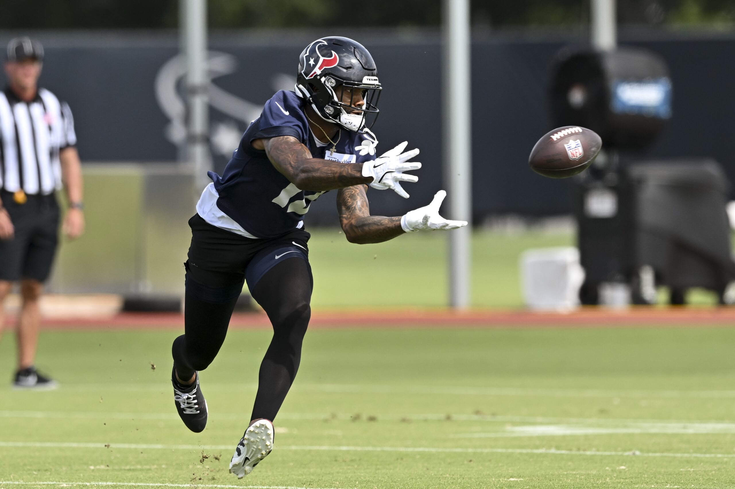 Jun 10, 2025; Houston, TX, USA; Houston Texans wide receiver Nico Collins (12) participates in a drill during an NFL football minicamp at NRG Stadium. Mandatory Credit: Maria Lysaker-Imagn Images