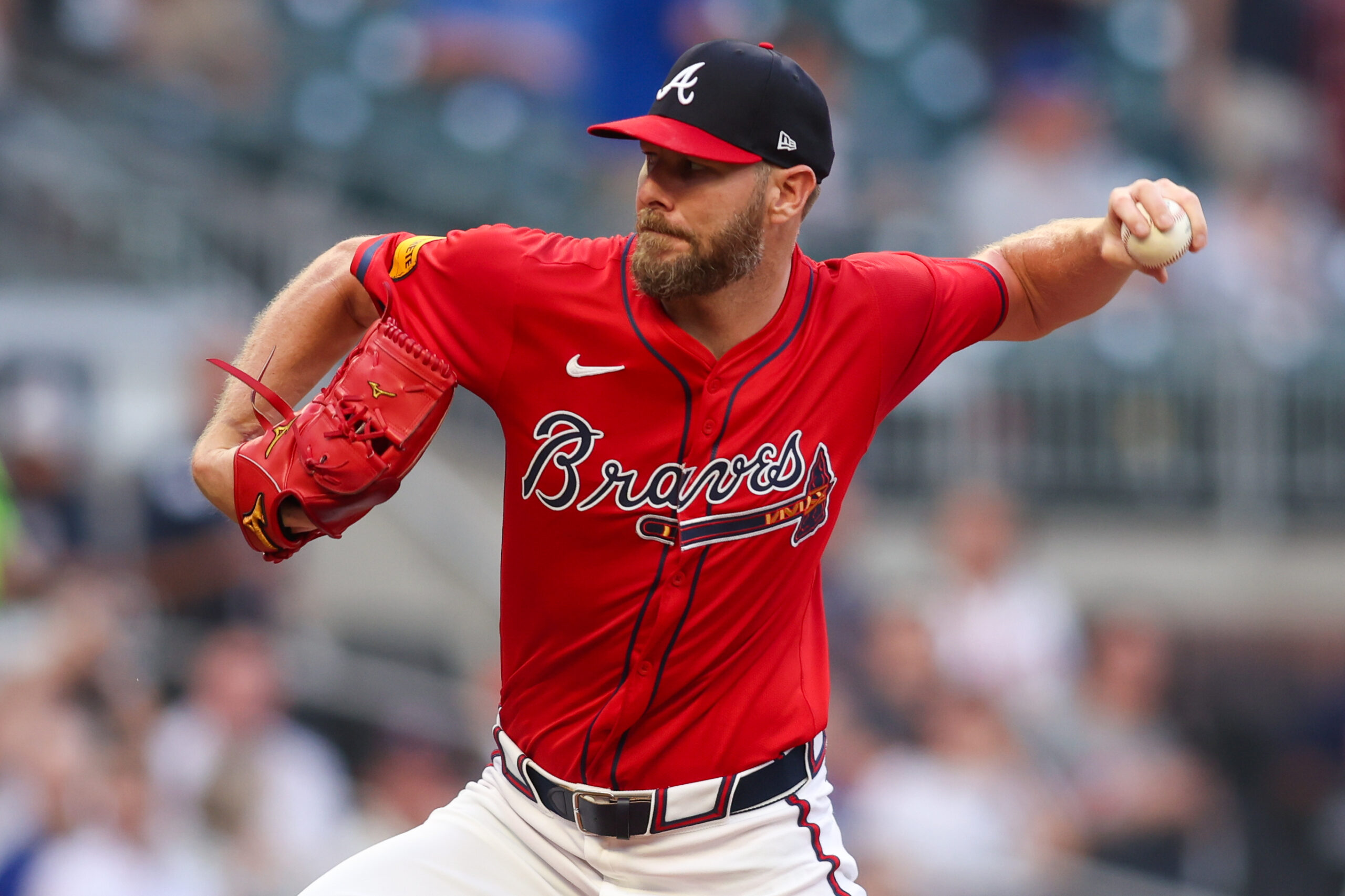 Sep 5, 2025; Atlanta, Georgia, USA; Atlanta Braves starting pitcher Chris Sale (51) throws against the Seattle Mariners in the first inning at Truist Park. Mandatory Credit: Brett Davis-Imagn Images
