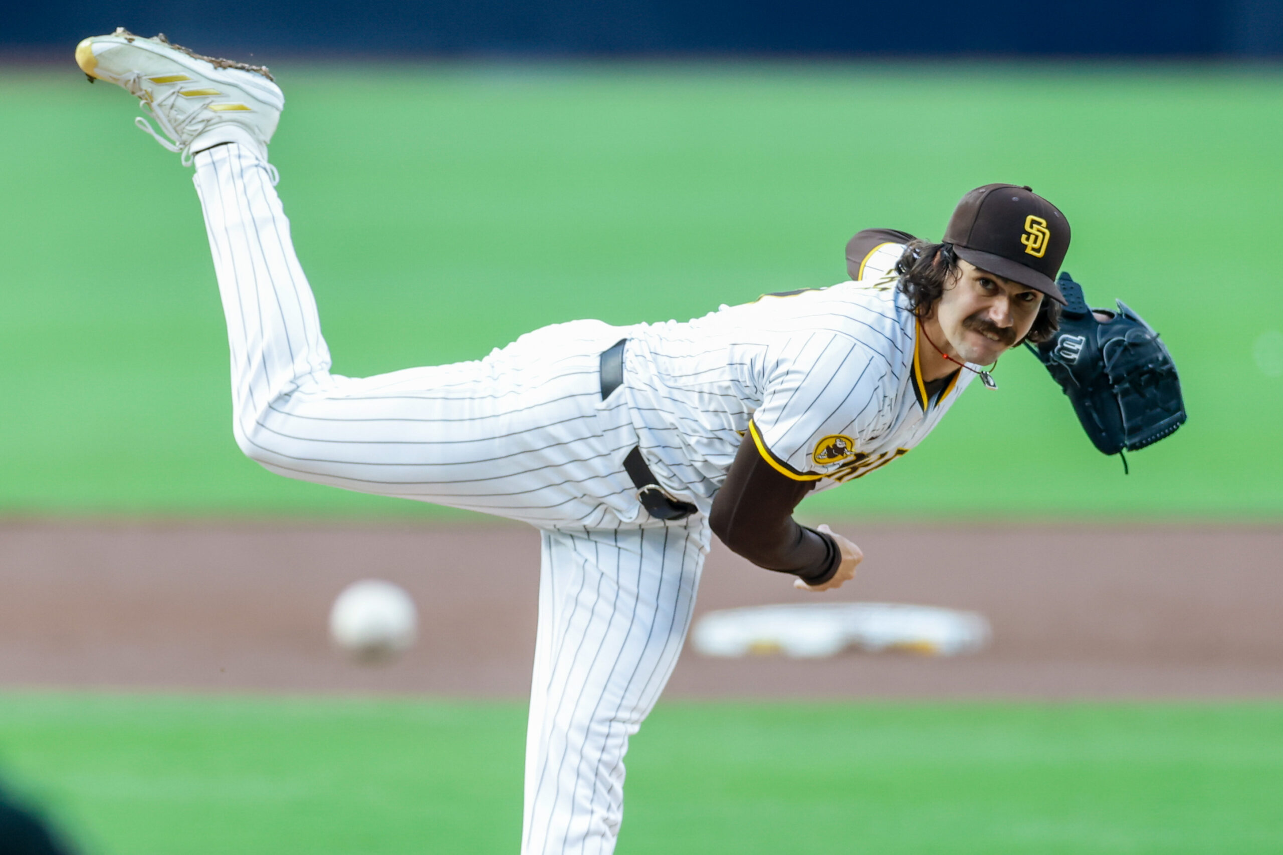 Sep 13, 2025; San Diego, California, USA; San Diego Padres starting pitcher Dylan Cease (84) throws a pitch during the first inning against the Colorado Rockies at Petco Park. Mandatory Credit: David Frerker-Imagn Images