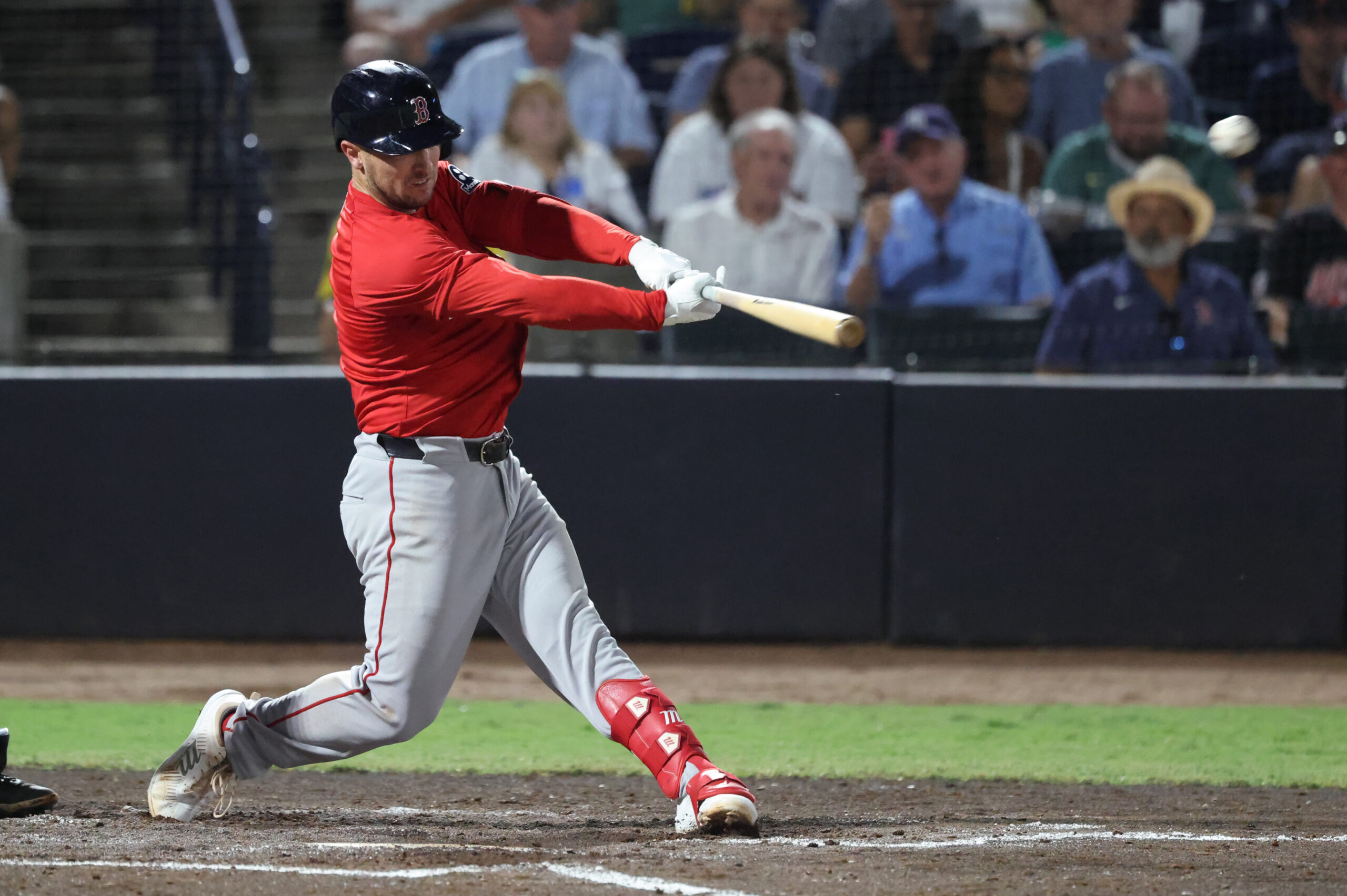Sep 19, 2025; Tampa, Florida, USA;  Boston Red Sox third base Alex Bregman (2) hits a home run during the third inning against the Tampa Bay Rays at George M. Steinbrenner Field. Mandatory Credit: Kim Klement Neitzel-Imagn Images