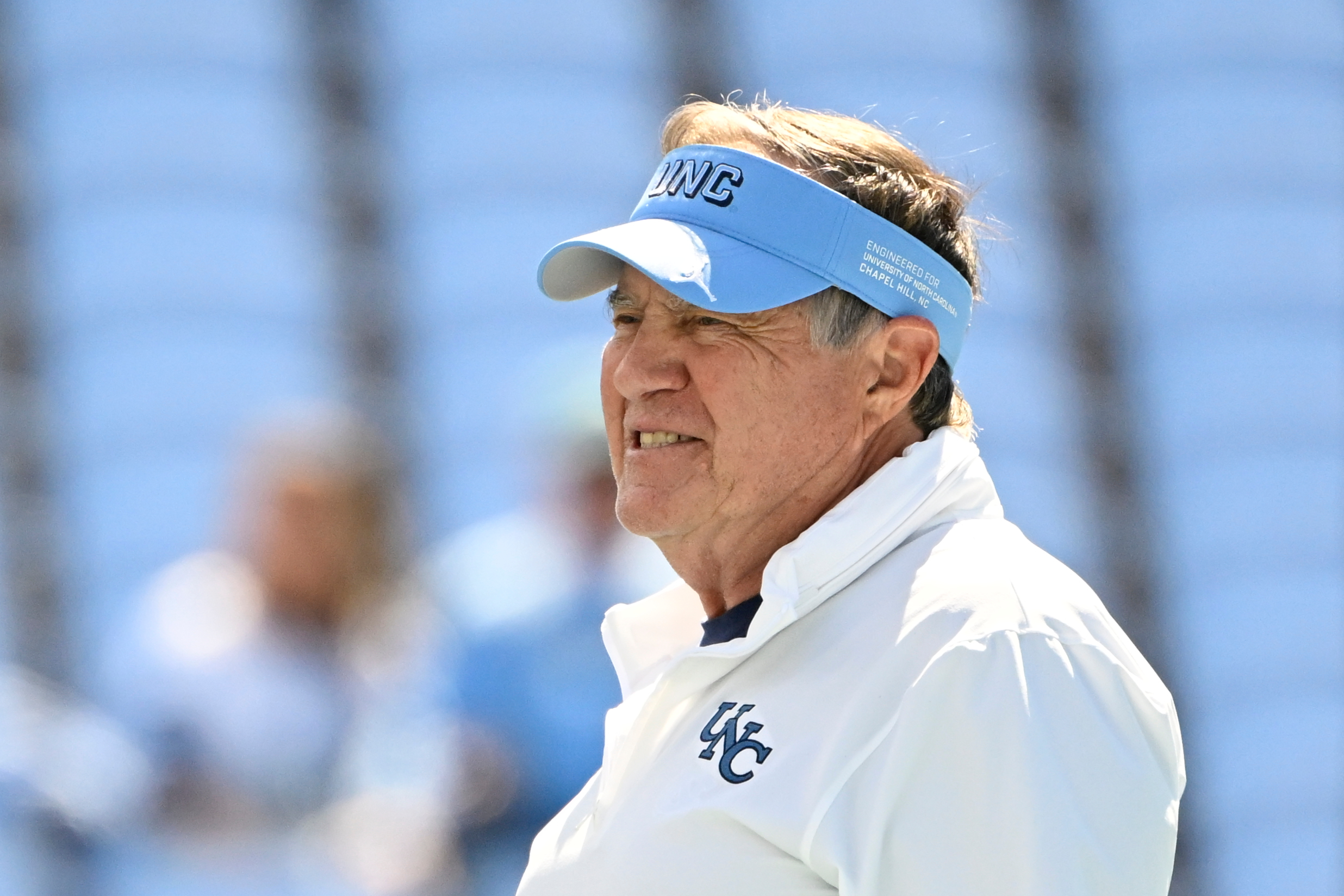 Sep 13, 2025; Chapel Hill, North Carolina, USA; North Carolina Tar Heels head coach Bill Belichick on the field before the game at Kenan Stadium. Mandatory Credit: Bob Donnan-Imagn Images
